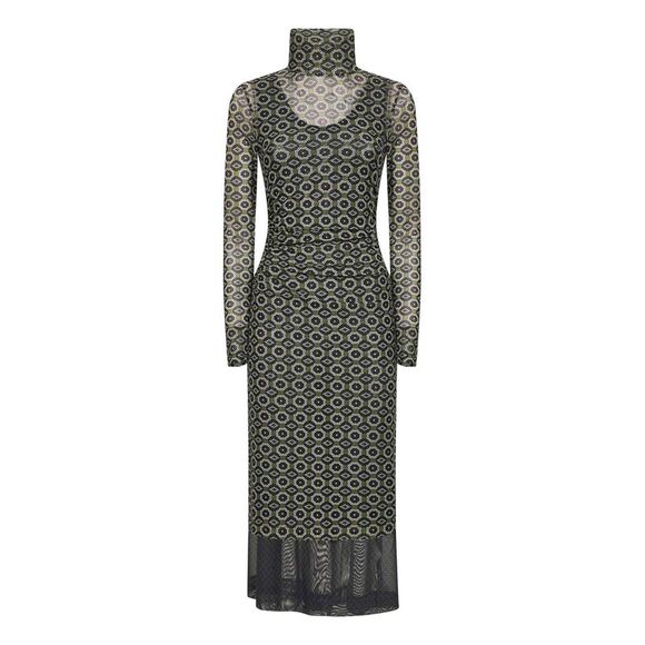 Dries Van Noten Women Green Printed Mesh Layered Midi Dress Dries Van Noten Women Green Printed Mesh Layered Midi Dress